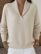Elegant 80s Shawl Collar Solid Color Pullover Sweater Top