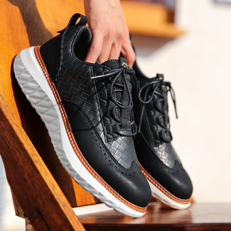 ⏰LAST DAY - 60% OFF🛒 Men’s Comfortable Lace-Up Brogue Sneakers – Ultra-Lightweight & Breathable Woven Upper, Arch Support, Wide-Toe Fit, Shock-Absorbing Sole for All-Day Comfort