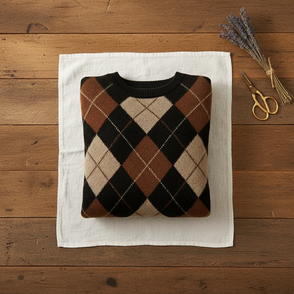 Cotton Sweater with Diamond Pattern Brown-Black