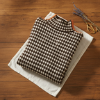 Cotton Turtleneck with Cross Pattern and Orange Sleeves