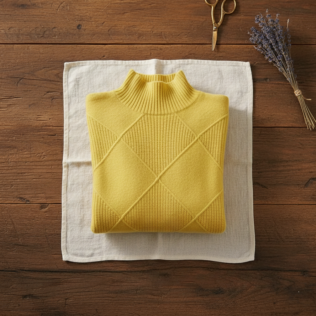 Cotton Sweater with Woven Diamond Structure