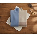 Cotton Sweater in Block Pattern Blue-Beige