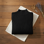 Cotton Chunky Sweater Black with V-Structure