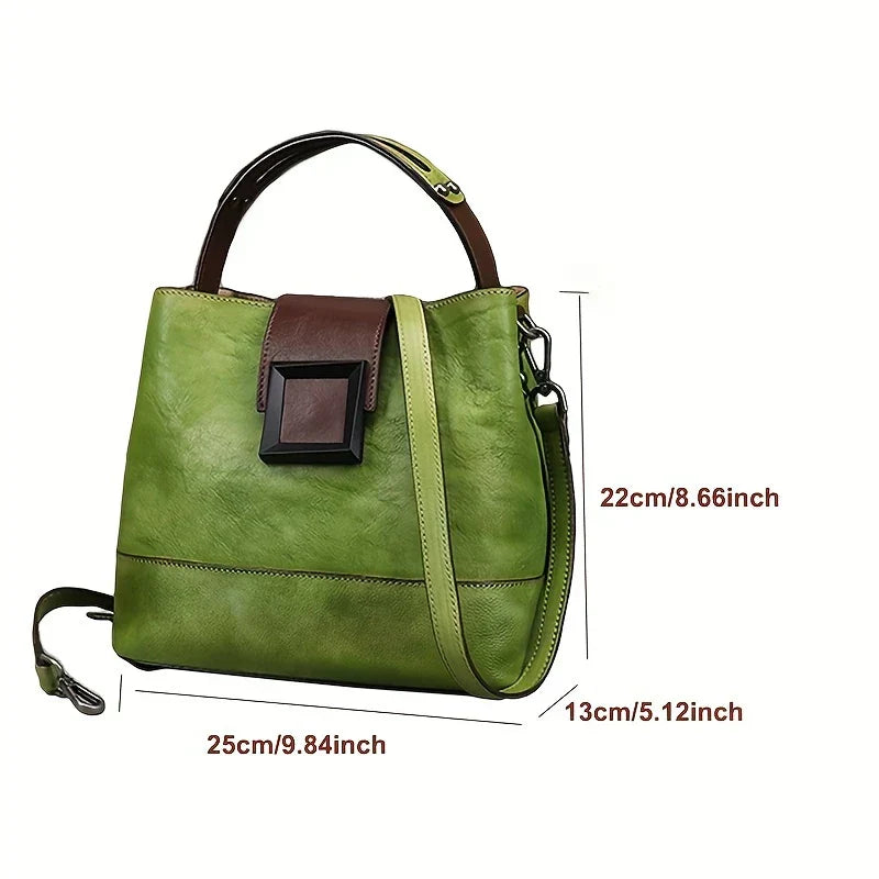 Vintage-style Solid Color Genuine Leather Crossbody Bag