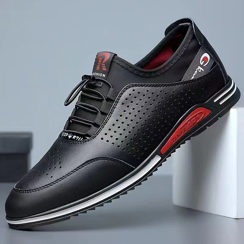 Leather hollow men's casual shoes