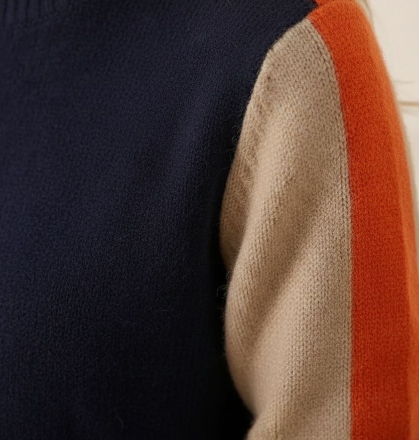 Cotton Sweater Dark Blue-Orange-Taupe