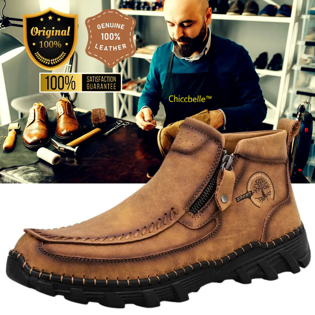 Chiccbelle™ Men's Vintage Casual Soft And Breathable Side Zipper Cowhide Leather Boots
