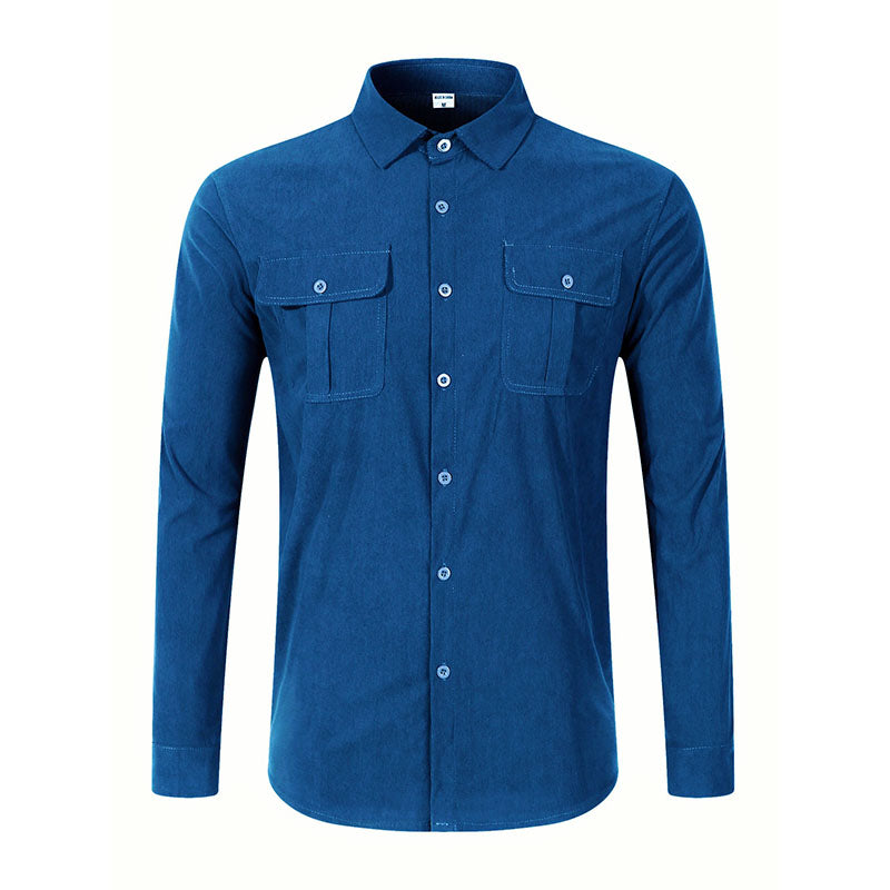 New Men's Double Pocket Casual Long Sleeve Shirt - A Hot Seller in the Men's Wear Market