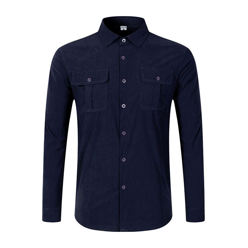 New Men's Double Pocket Casual Long Sleeve Shirt - A Hot Seller in the Men's Wear Market