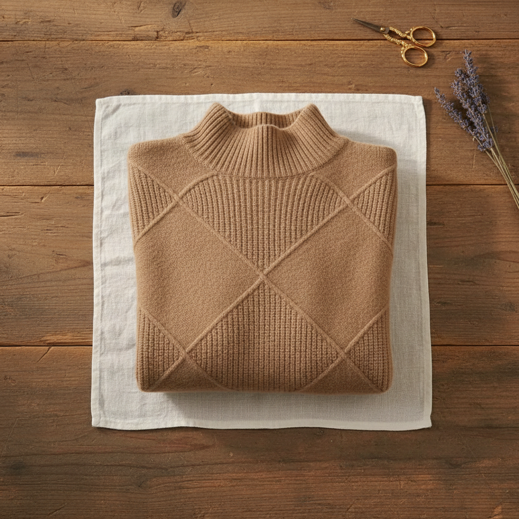 Cotton Sweater with Woven Diamond Structure