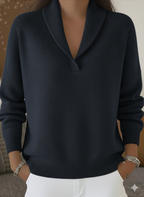 Elegant 80s Shawl Collar Solid Color Pullover Sweater Top