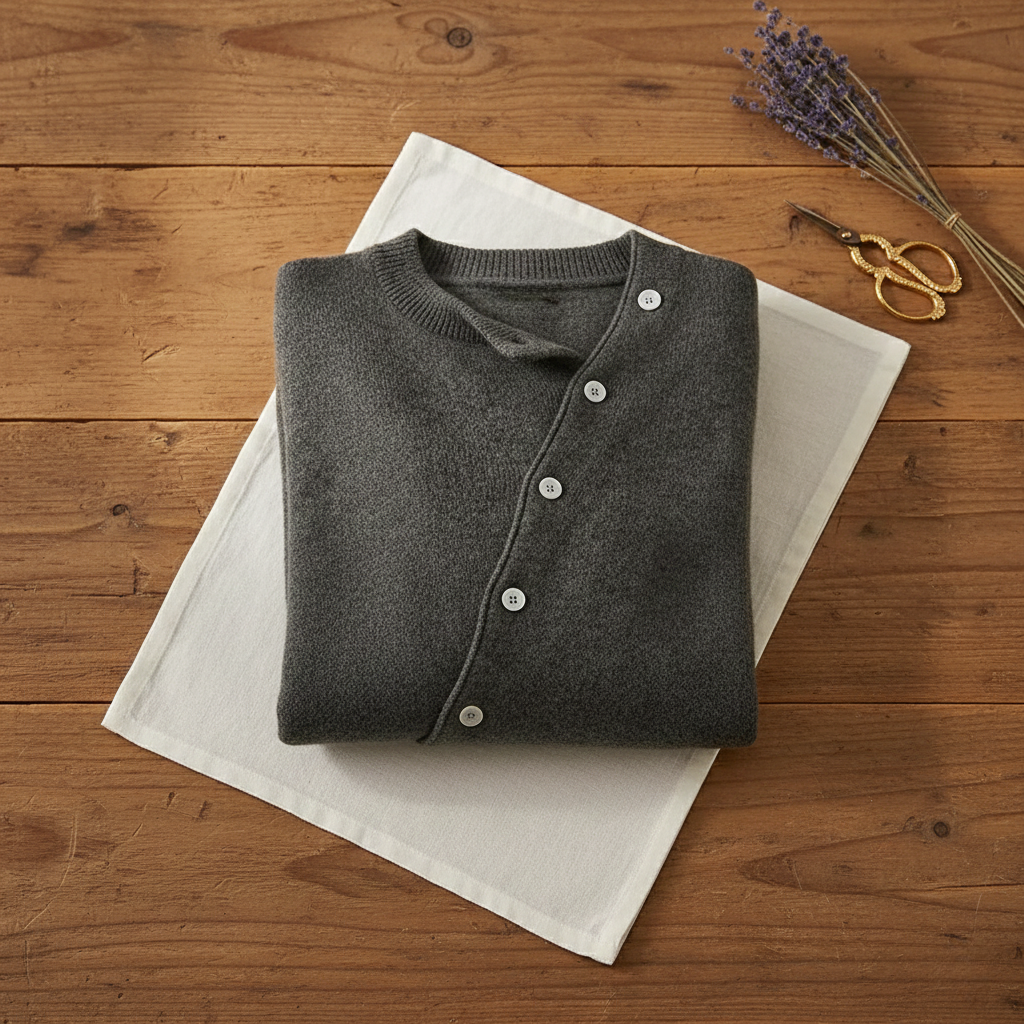 Cotton Cardigan with Diagonal Button Closure