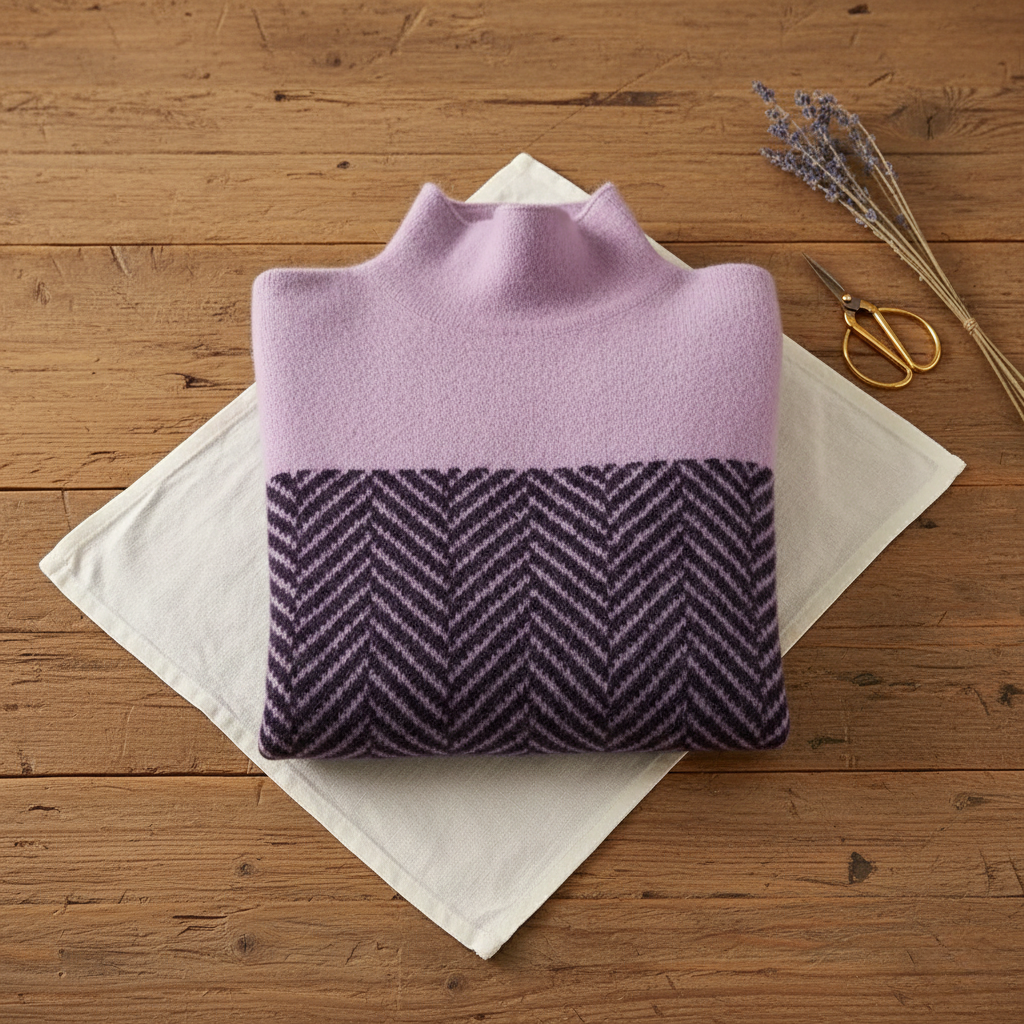 Cotton Turtleneck Dark Blue with Zigzag Pattern