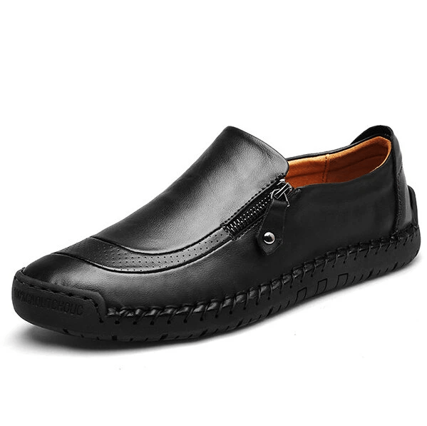 🔥LAST DAY 70% OFF🔥Mens Side Zipper Casual Comfy Leather Slip On Loafers, Comfy Orthopedic Walking Shoes