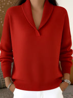 Elegant 80s Shawl Collar Solid Color Pullover Sweater Top