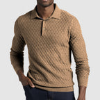Men's Casual Lapel Textured Long Sleeve Polo Shirt