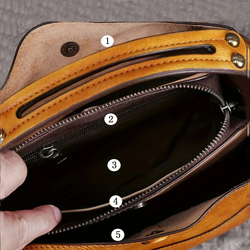 Vintage-style Solid Color Genuine Leather Crossbody Bag