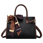 2025 New Commuter-Style Genuine Leather Embossed Snakeskin Pattern Contrast Color Briefcase for Women — Elegant and Practical, Includes a Silk Scarf