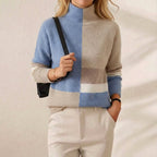 Cotton Sweater in Block Pattern Blue-Beige