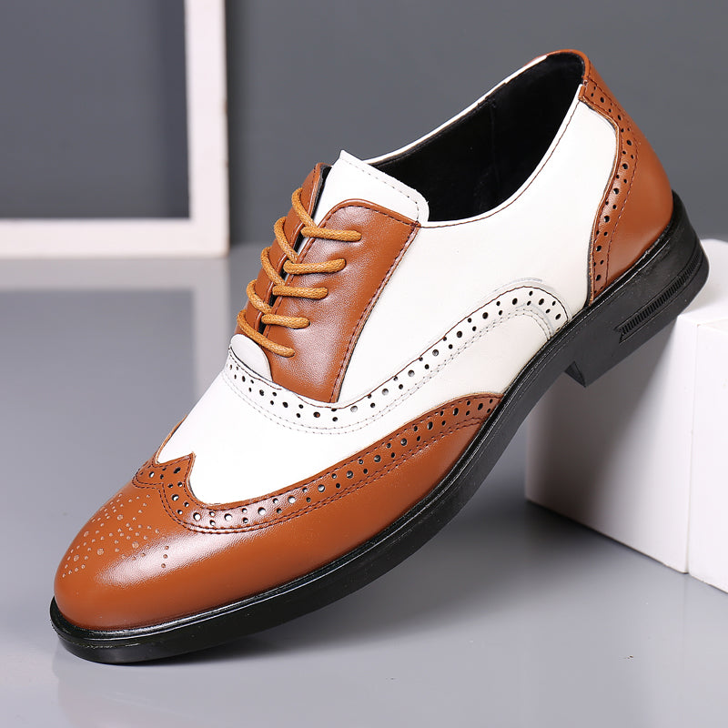 men's large size color matching leather shoes
