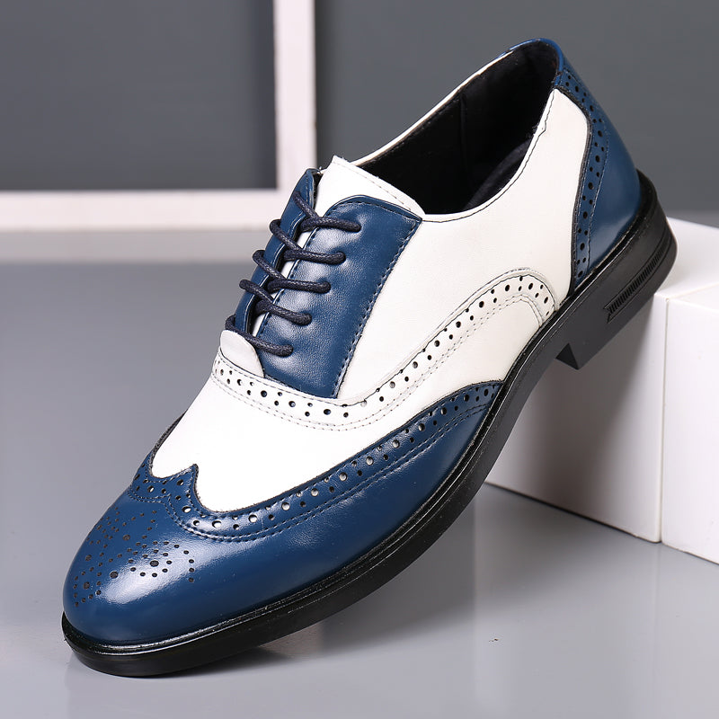 men's large size color matching leather shoes