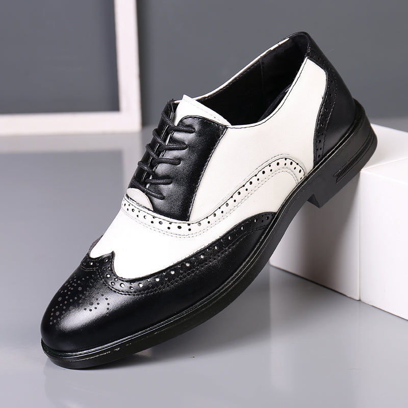 men's large size color matching leather shoes