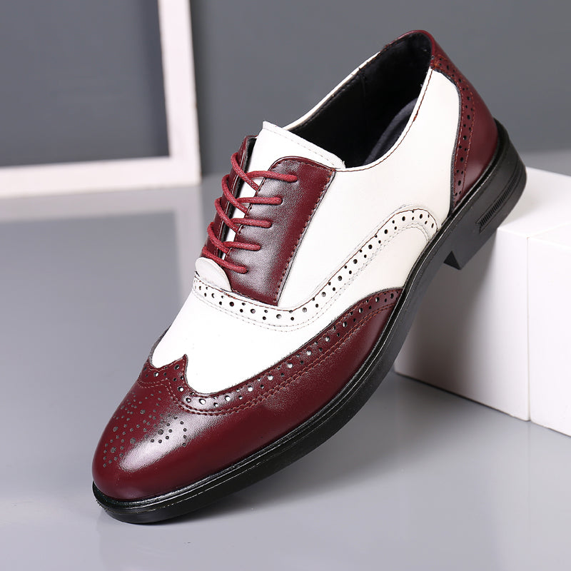 men's large size color matching leather shoes