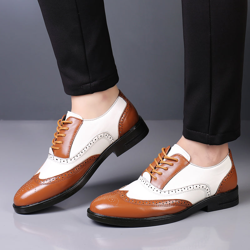 men's large size color matching leather shoes