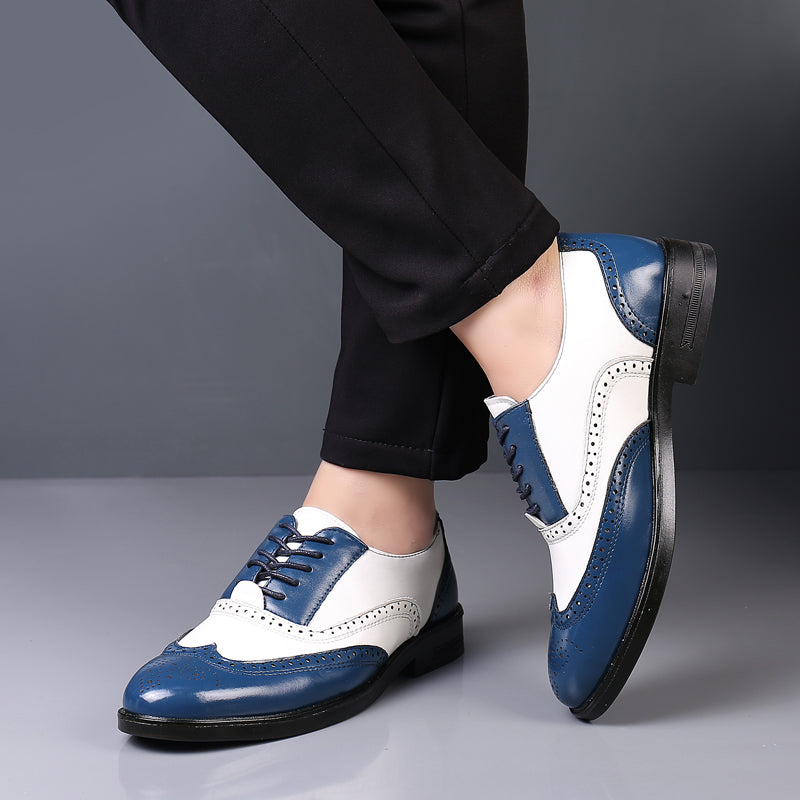men's large size color matching leather shoes