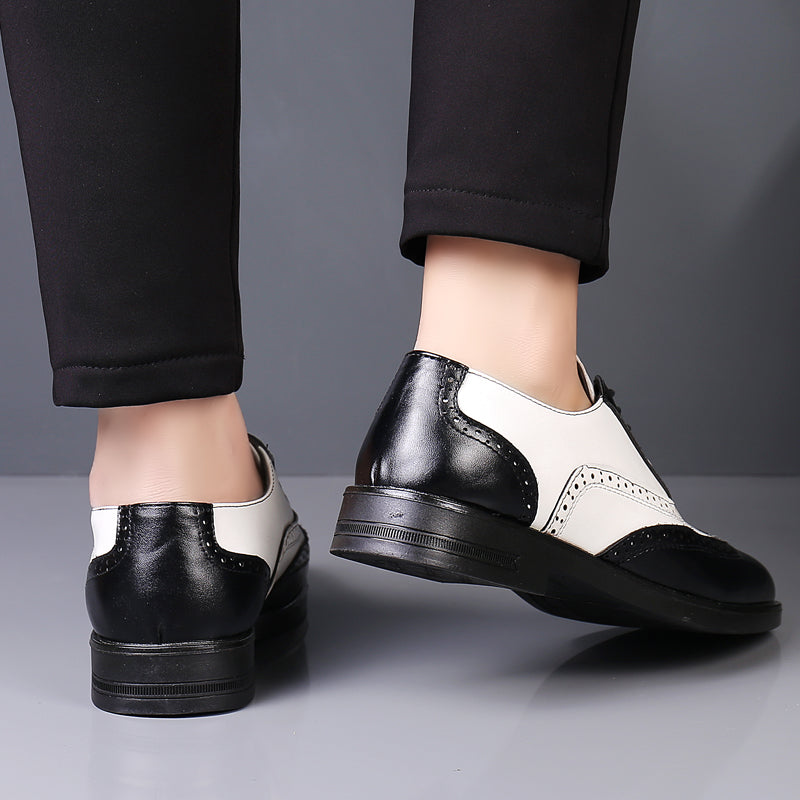 men's large size color matching leather shoes