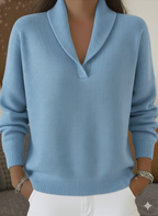 Elegant 80s Shawl Collar Solid Color Pullover Sweater Top