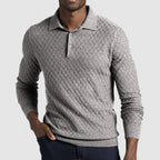 Men's Casual Lapel Textured Long Sleeve Polo Shirt