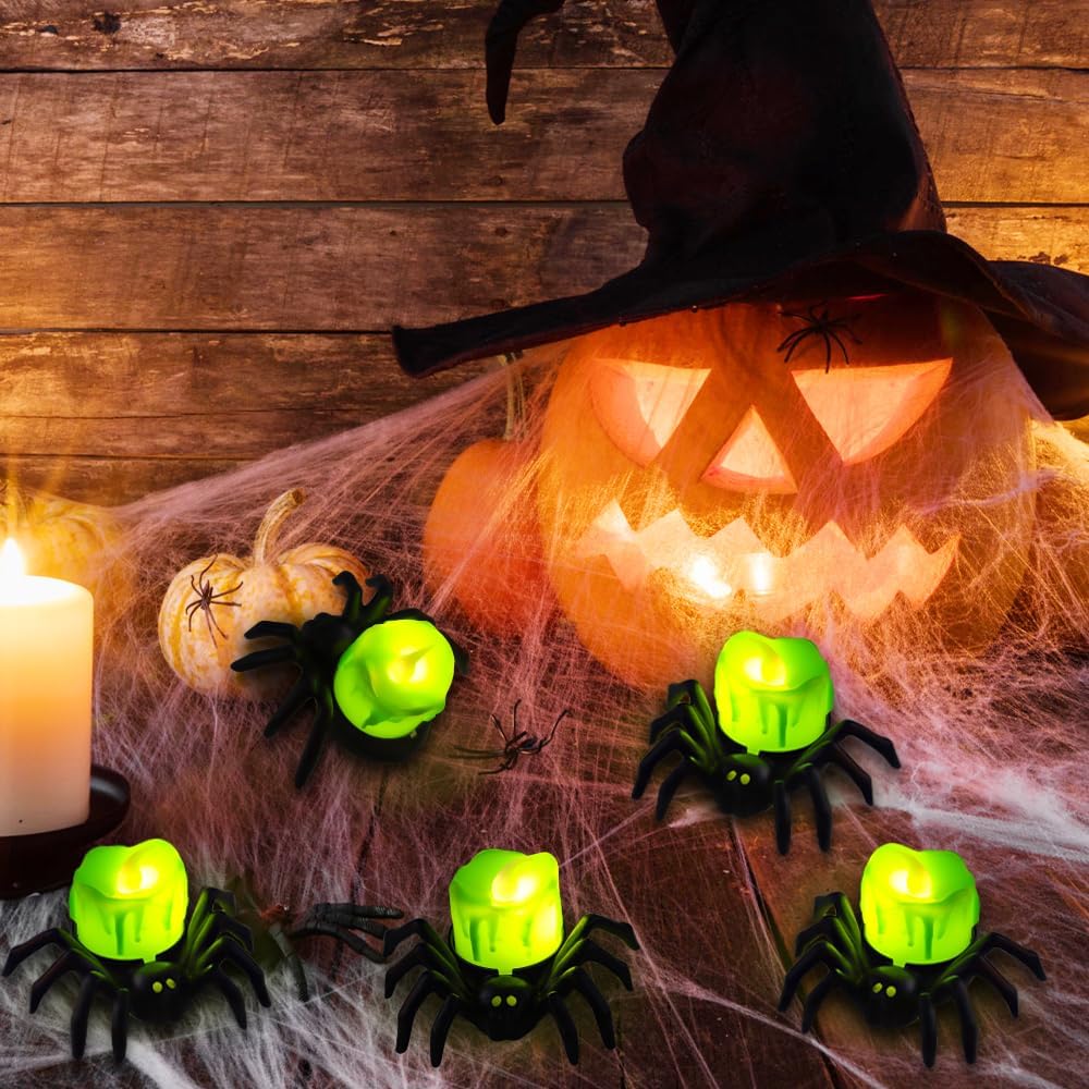 🏆2025 Halloween Hot Sale⚡🎃Halloween LED Pumpkin Lamp with Creepy Spider - Flameless Flickering Candle Light for Home Decor🕷️