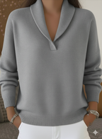 Elegant 80s Shawl Collar Solid Color Pullover Sweater Top