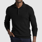 Men's Casual Lapel Textured Long Sleeve Polo Shirt